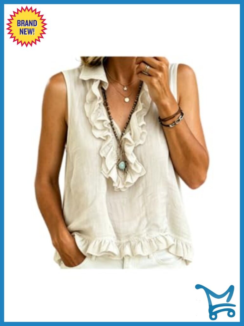 Boho Ruffle Hem V Neck Tank Top Sleeveless Polyester Vacation Top